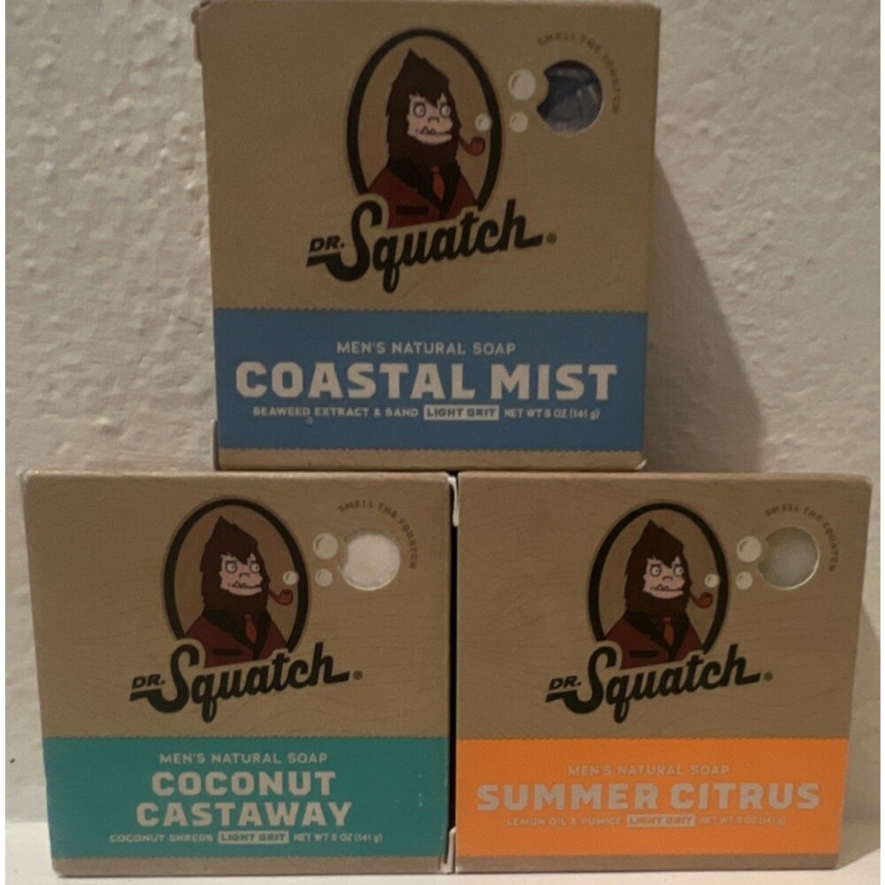 Lot of 3 Dr Squatch Men Natural Bar Soap  Coastal Mist Coconut Summer Citrus 5oz